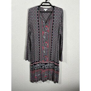 J. Jill Dress Size M Multicolor Geometric Long Sleeve Shift Rayon Blend